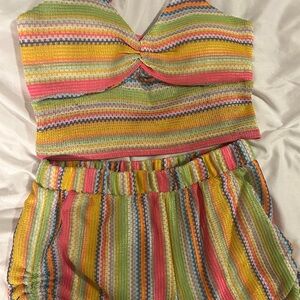 Striped Multicolor Womens Tank and Shorts set